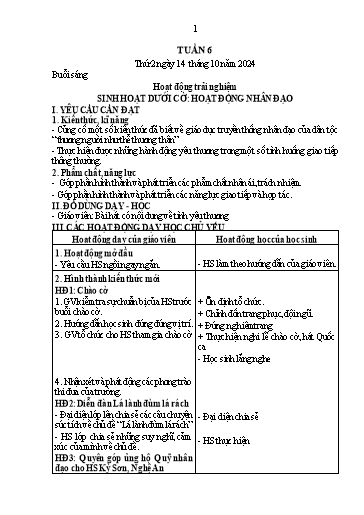 Kế hoạch bài dạy Lớp 1 - Tuần 6 (Thứ 2,3) - Năm học 2024-2025 - Nguyễn Thị Thanh Hiền