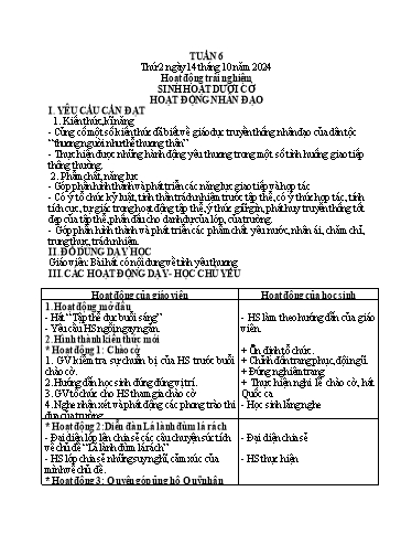 Kế hoạch bài dạy Lớp 1 - Tuần 6 (Thứ 2,3,4) - Năm học 2024-2025 - Nguyễn Thị Ánh Tuyết