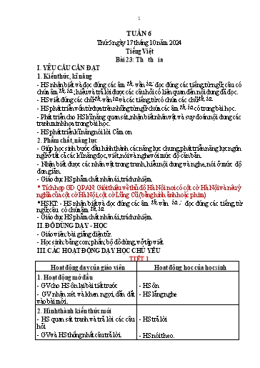 Kế hoạch bài dạy Lớp 1 - Tuần 6 (Thứ 5,6) - Năm học 2024-2025 - Trần Thị Hồng Thúy