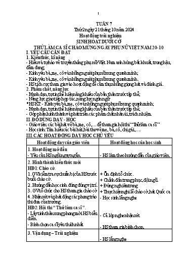 Kế hoạch bài dạy Lớp 1 - Tuần 7 (Thứ 2,3) - Năm học 2024-2025 - Trần Thị Hồng Thúy