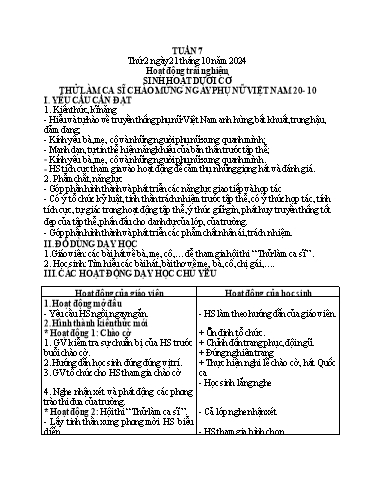 Kế hoạch bài dạy Lớp 1 - Tuần 7 (Thứ 2,3,4) - Năm học 2024-2025 - Nguyễn Thị Ánh Tuyết