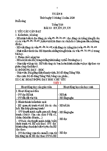 Kế hoạch bài dạy Lớp 1 - Tuần 8 (Thứ 5,6) - Năm học 2024-2025 - Nguyễn Thị Thanh Hiền