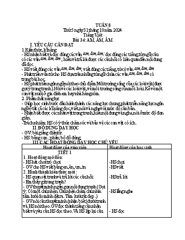 Kế hoạch bài dạy Lớp 1 - Tuần 8 (Thứ 5,6) - Năm học 2024-2025 - Trần Thị Thanh Hương