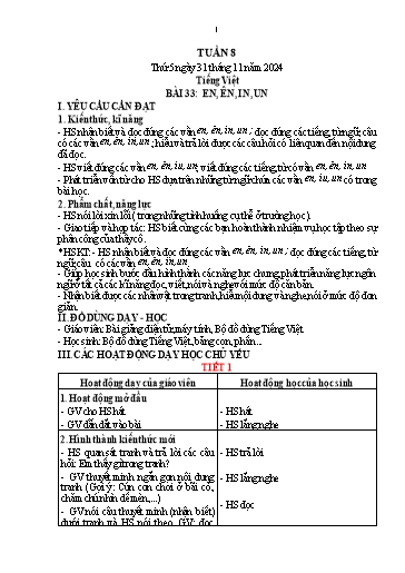 Kế hoạch bài dạy Lớp 1 - Tuần 8 (Thứ 5,6) - Năm học 2024-2025 - Trần Thị Hồng Thúy