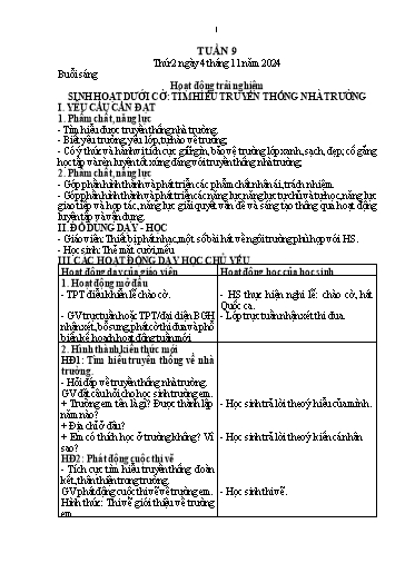 Kế hoạch bài dạy Lớp 1 - Tuần 9 (Thứ 2,3) - Năm học 2024-2025 - Nguyễn Thị Thanh Hiền